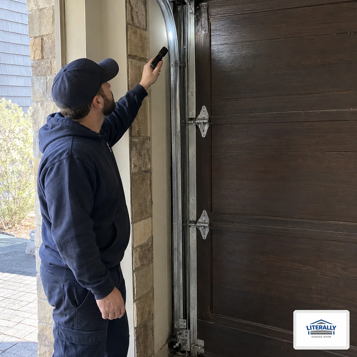 Garage door hardware prepared for inspection and repair