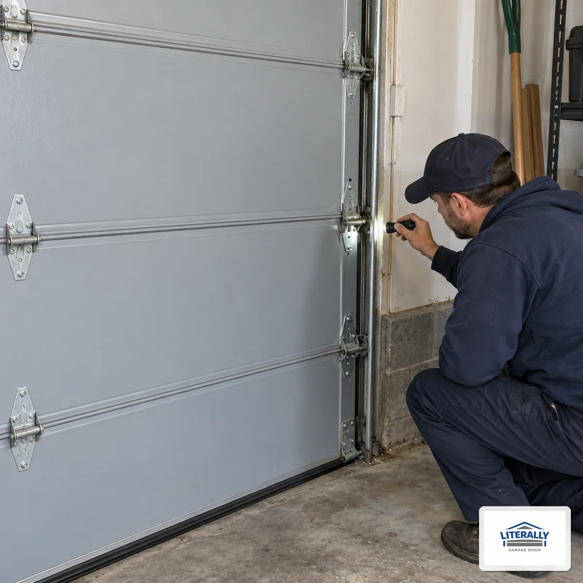 Garage door hardware prepared for inspection and repair
