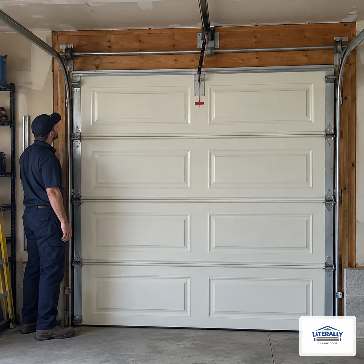 Garage door hardware prepared for inspection and repair