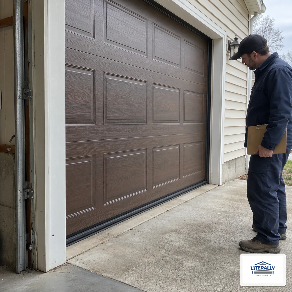 Garage door hardware prepared for inspection and repair