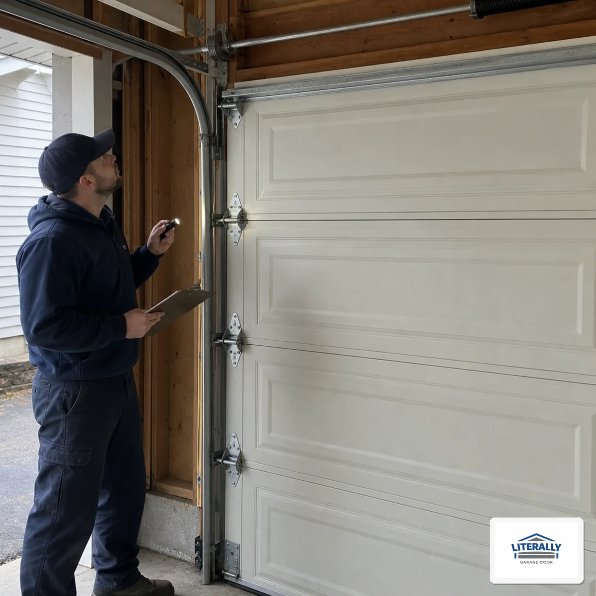 Garage door hardware prepared for inspection and repair