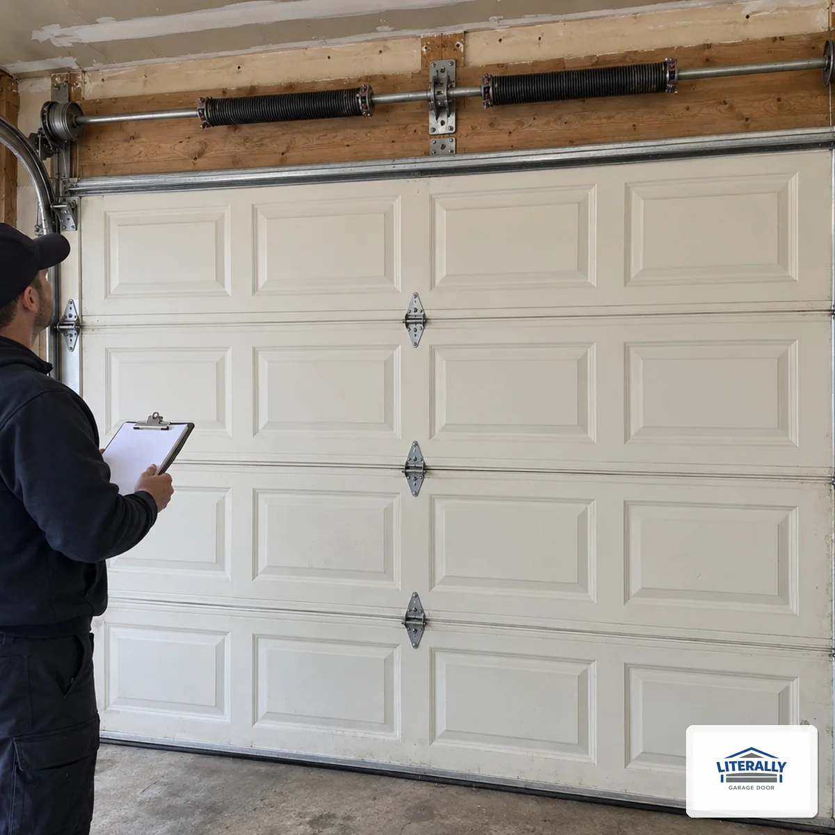 Garage door hardware prepared for inspection and repair