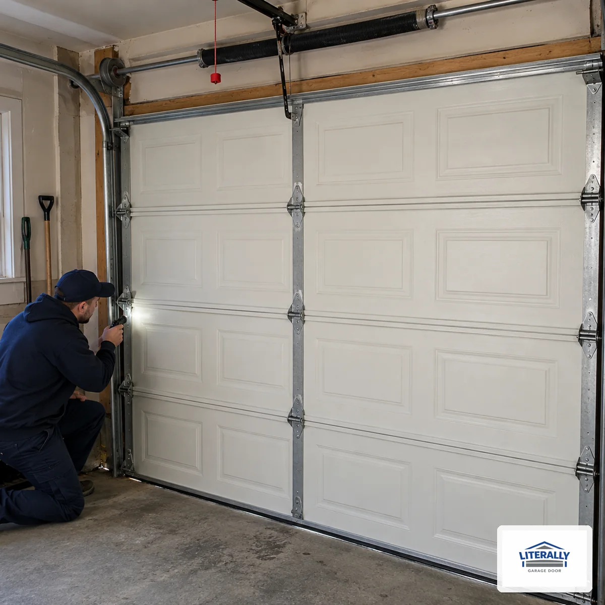 Garage door hardware prepared for inspection and repair