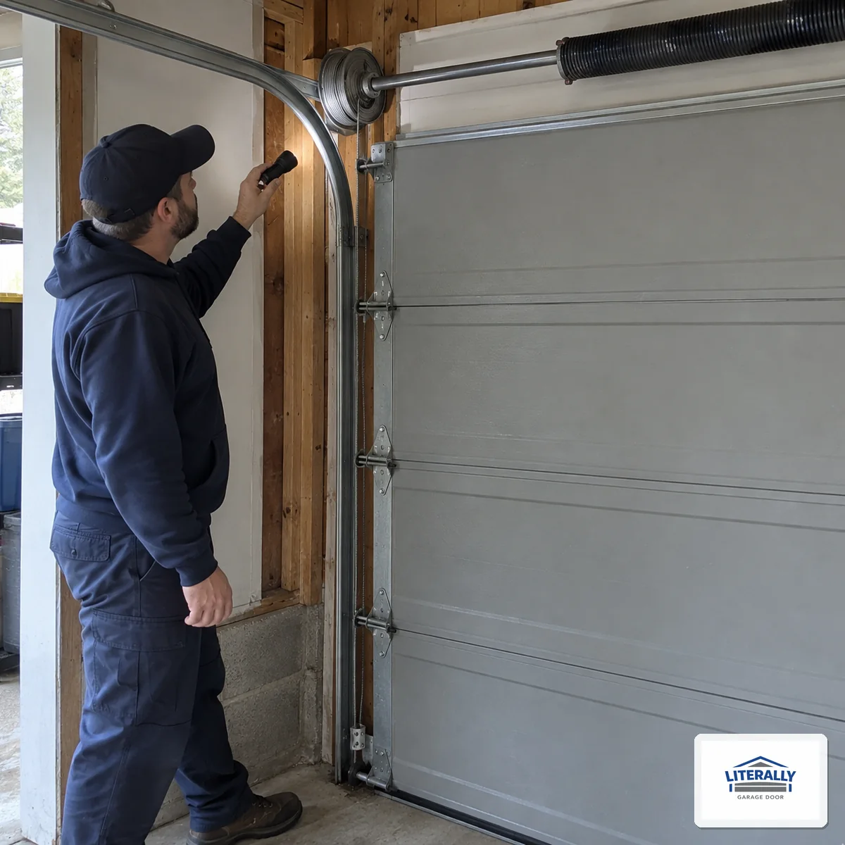 Garage door hardware prepared for inspection and repair