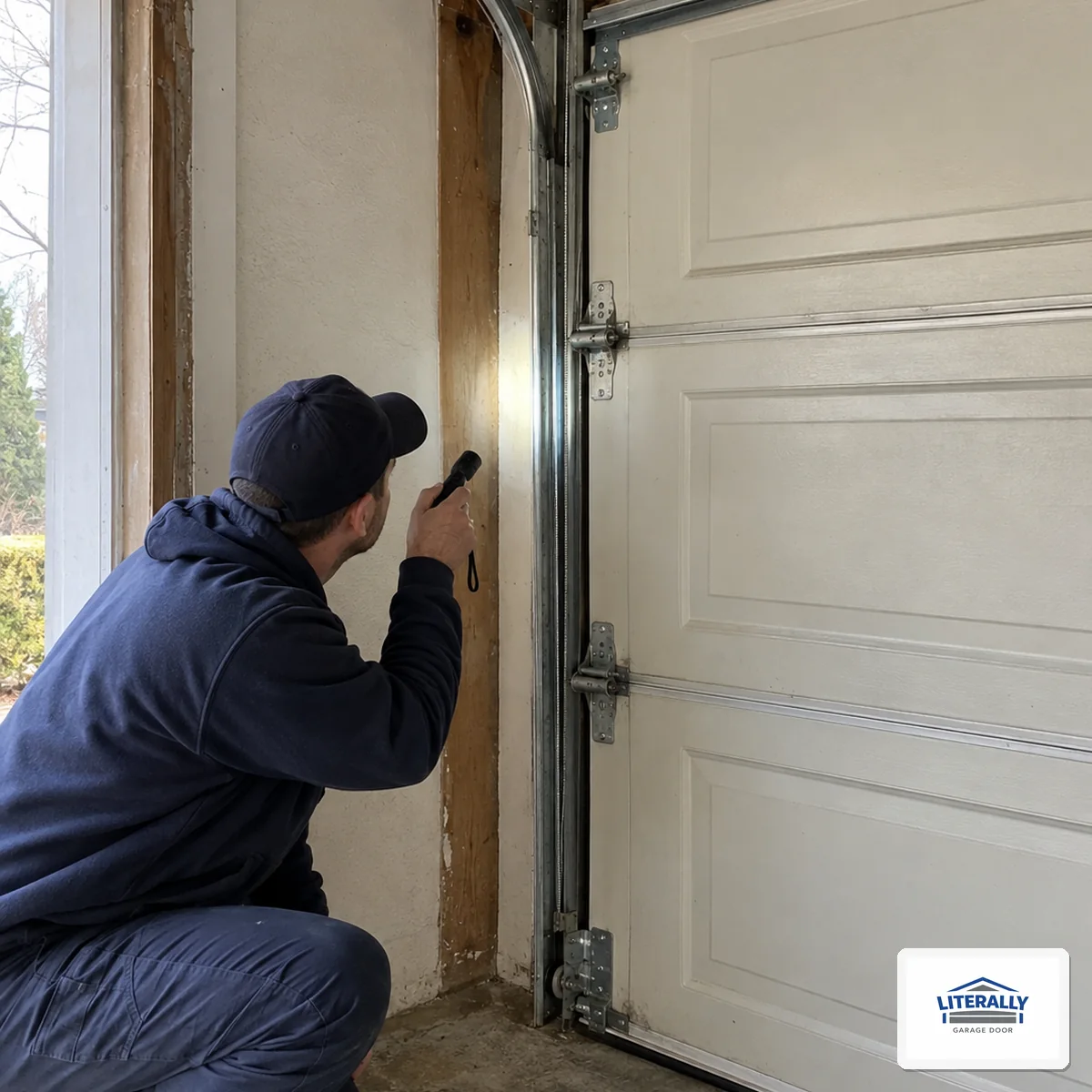 Garage door hardware prepared for inspection and repair