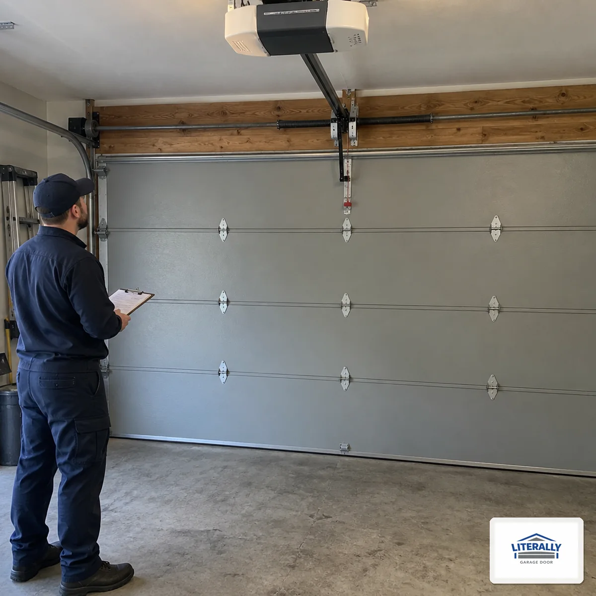 Garage door hardware prepared for inspection and repair