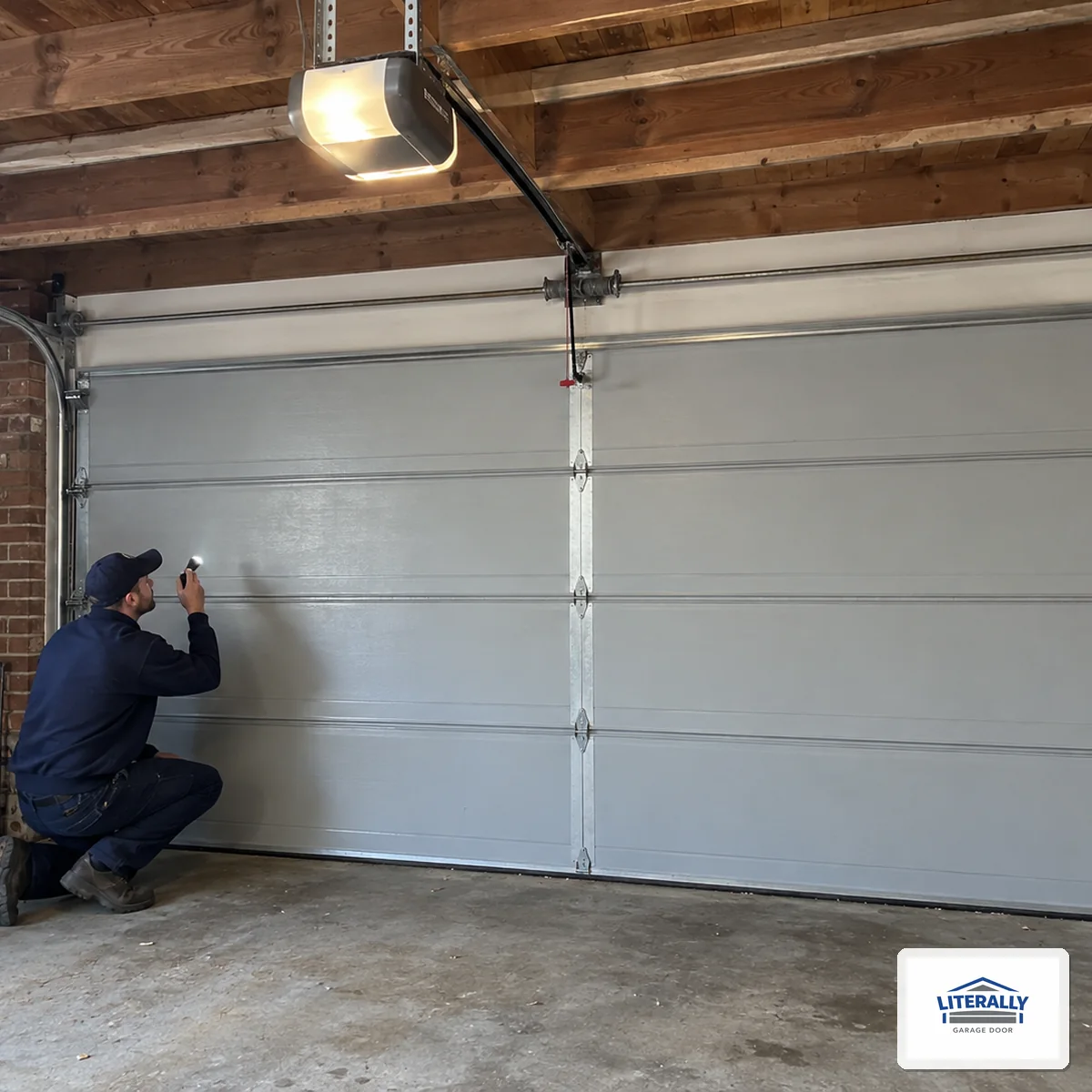Garage door hardware prepared for inspection and repair
