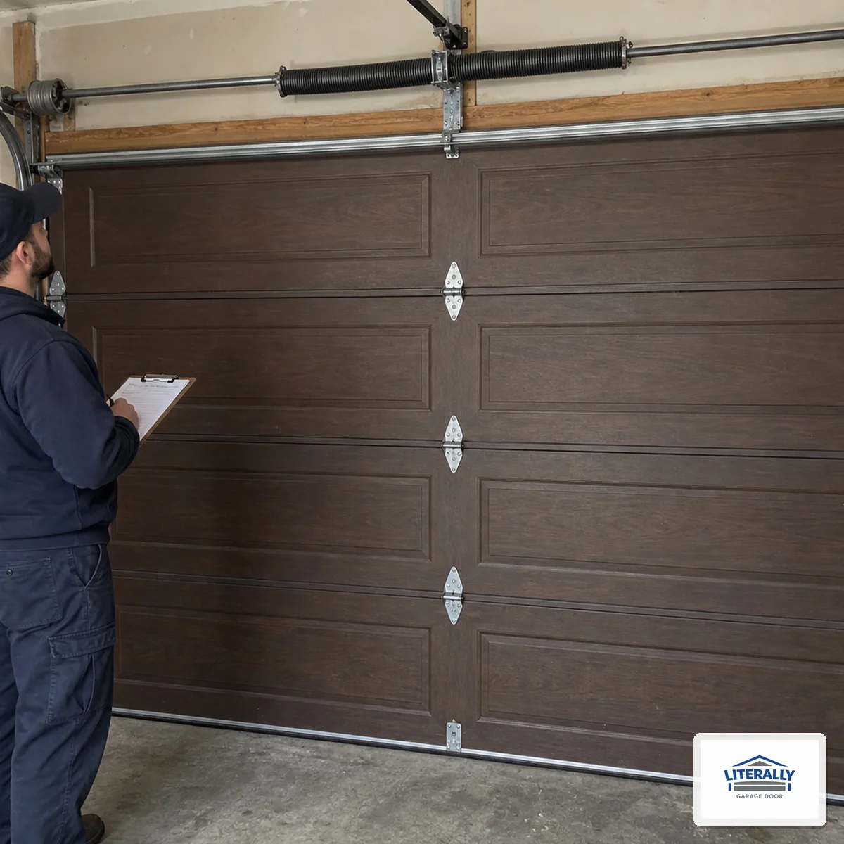 Garage door hardware prepared for inspection and repair