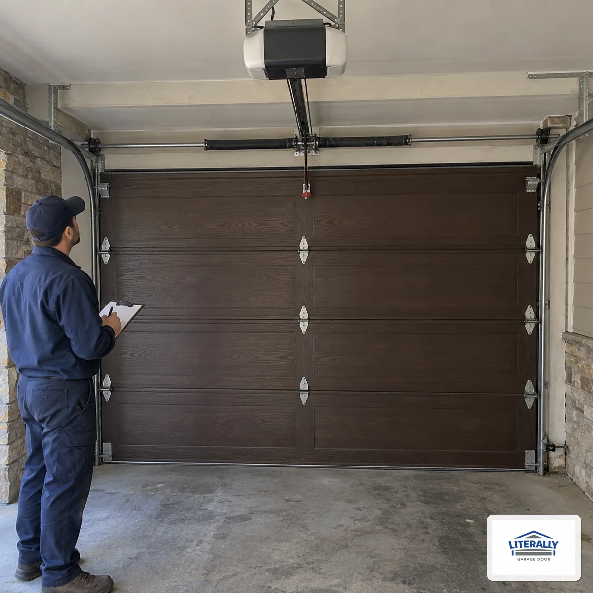 Garage door hardware prepared for inspection and repair
