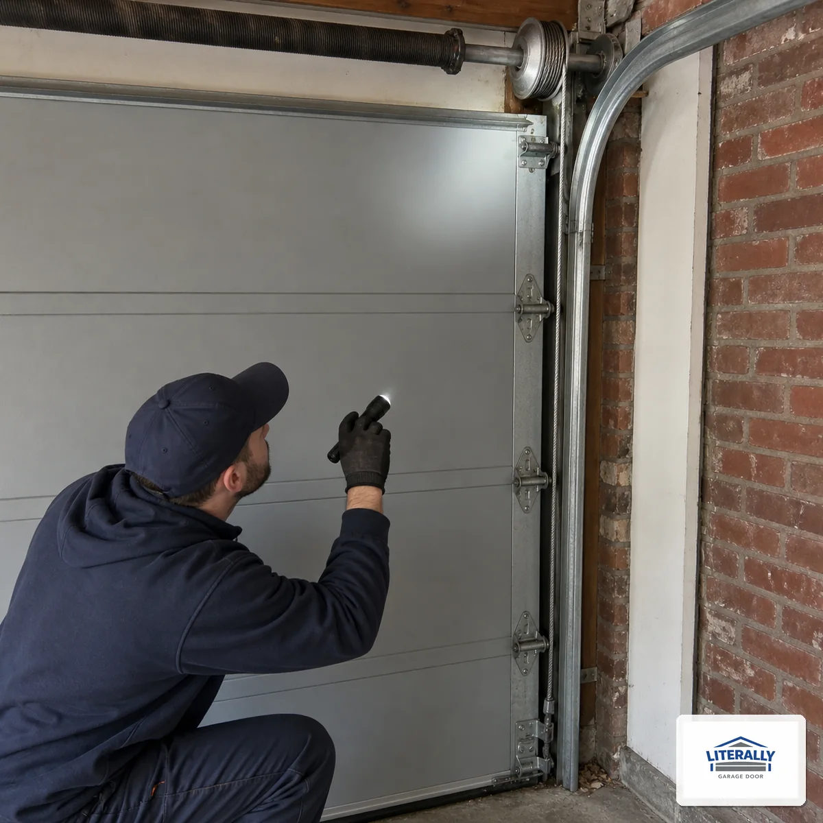 Garage door hardware prepared for inspection and repair