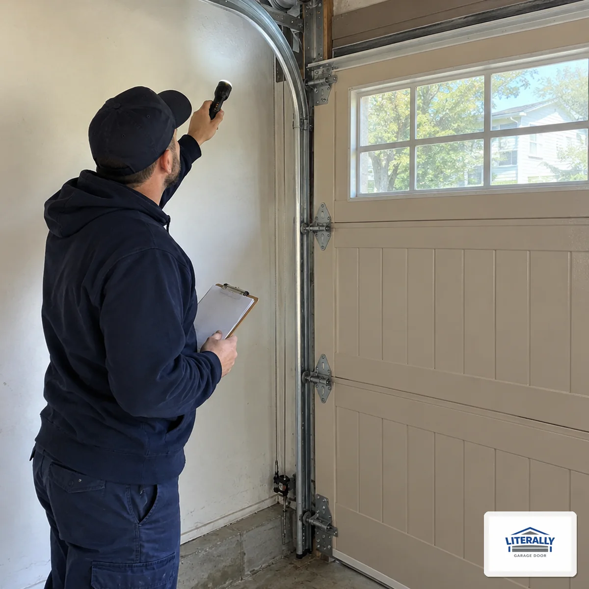 Garage door hardware prepared for inspection and repair