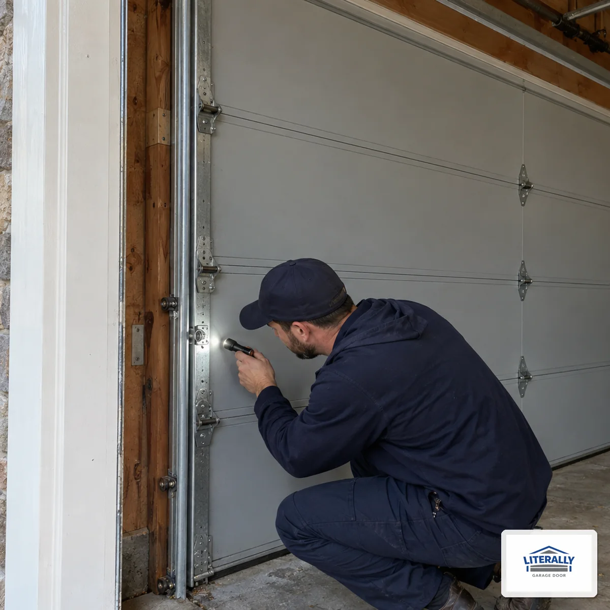 Garage door hardware prepared for inspection and repair