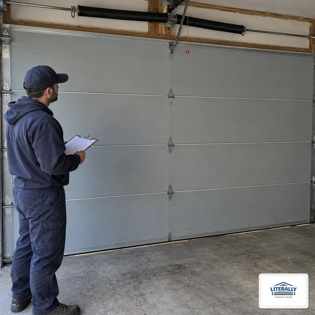 Garage door hardware prepared for inspection and repair