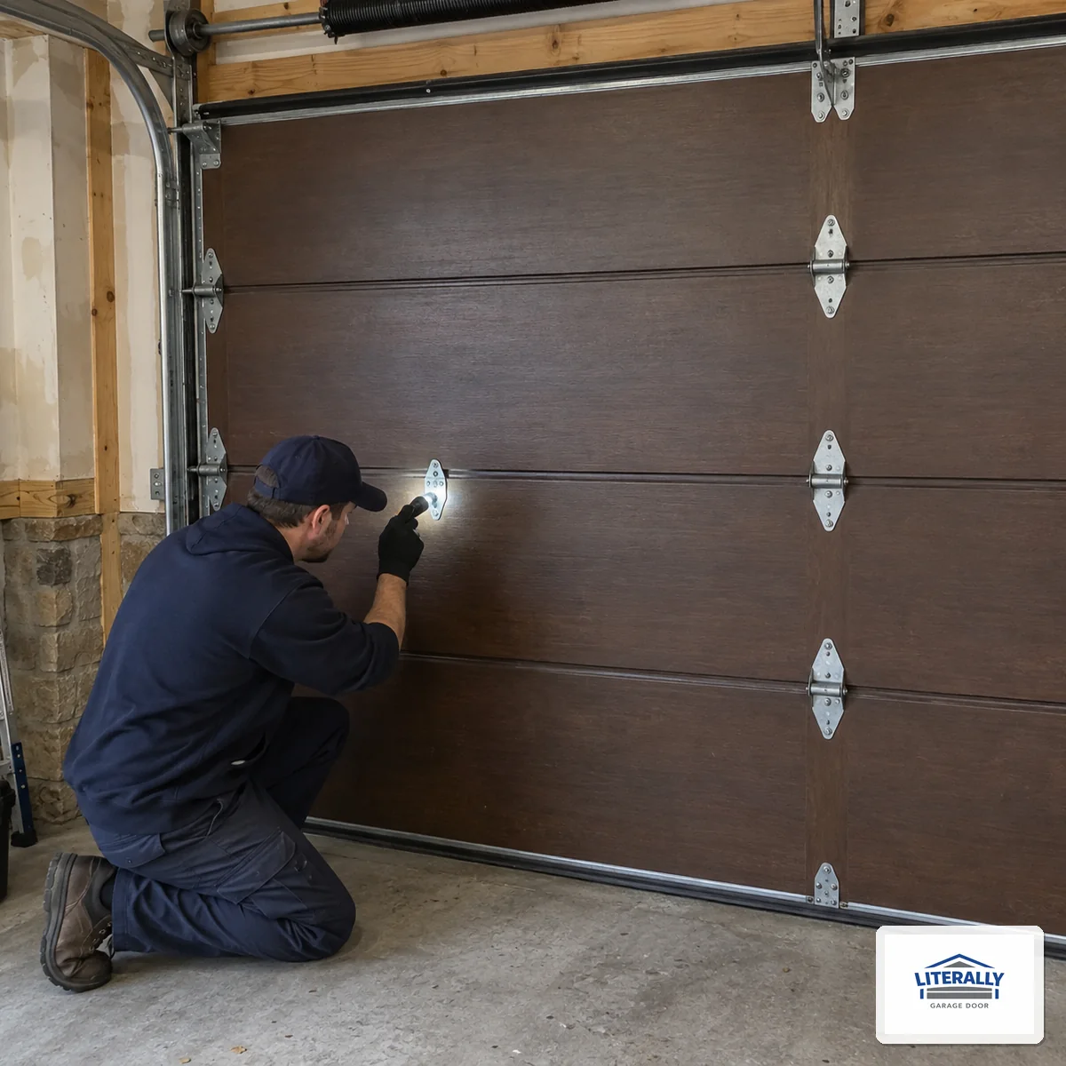 Garage door hardware prepared for inspection and repair