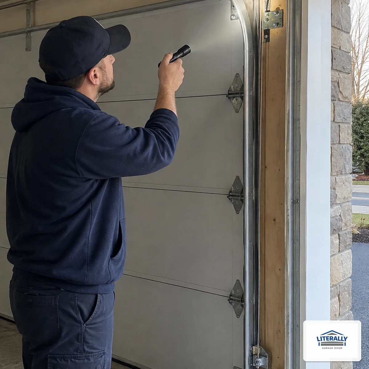 Garage door hardware prepared for inspection and repair