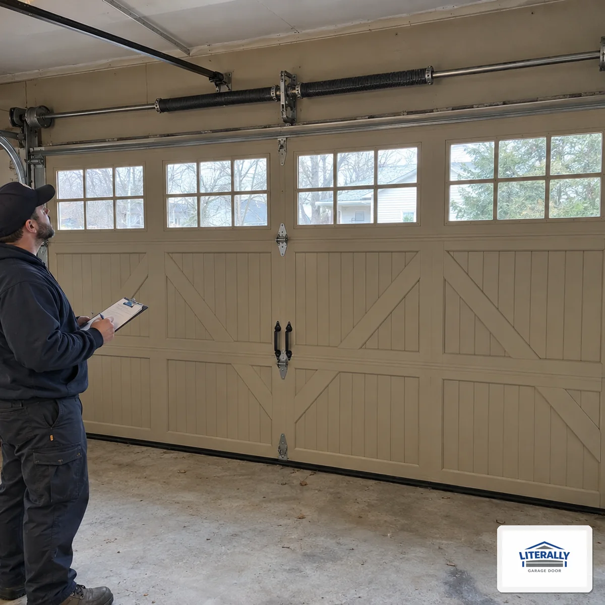 Garage door hardware prepared for inspection and repair