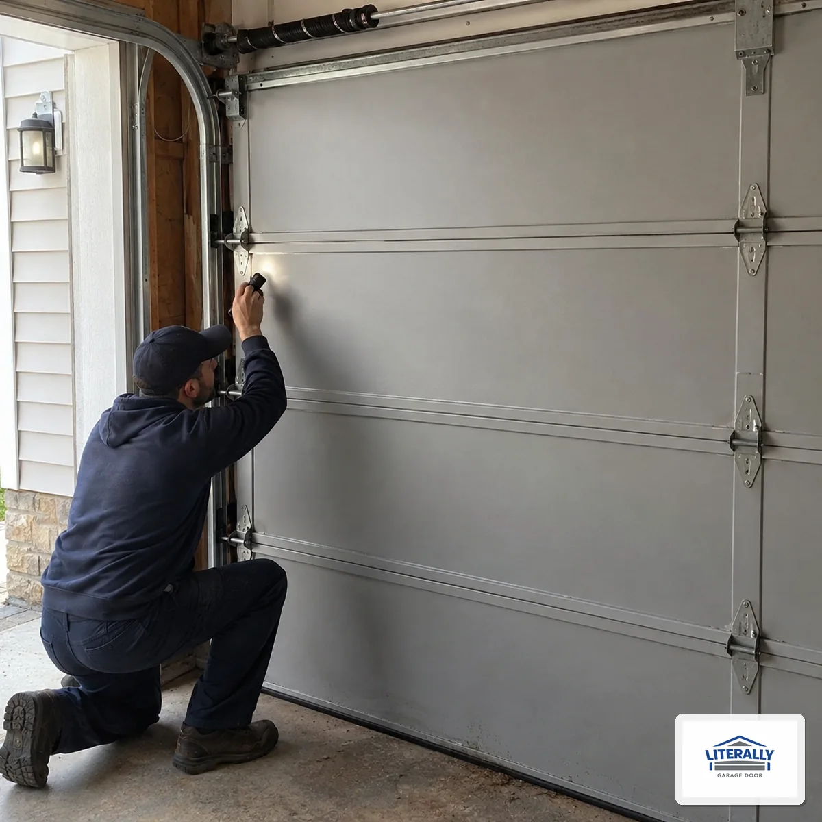 Garage door hardware prepared for inspection and repair