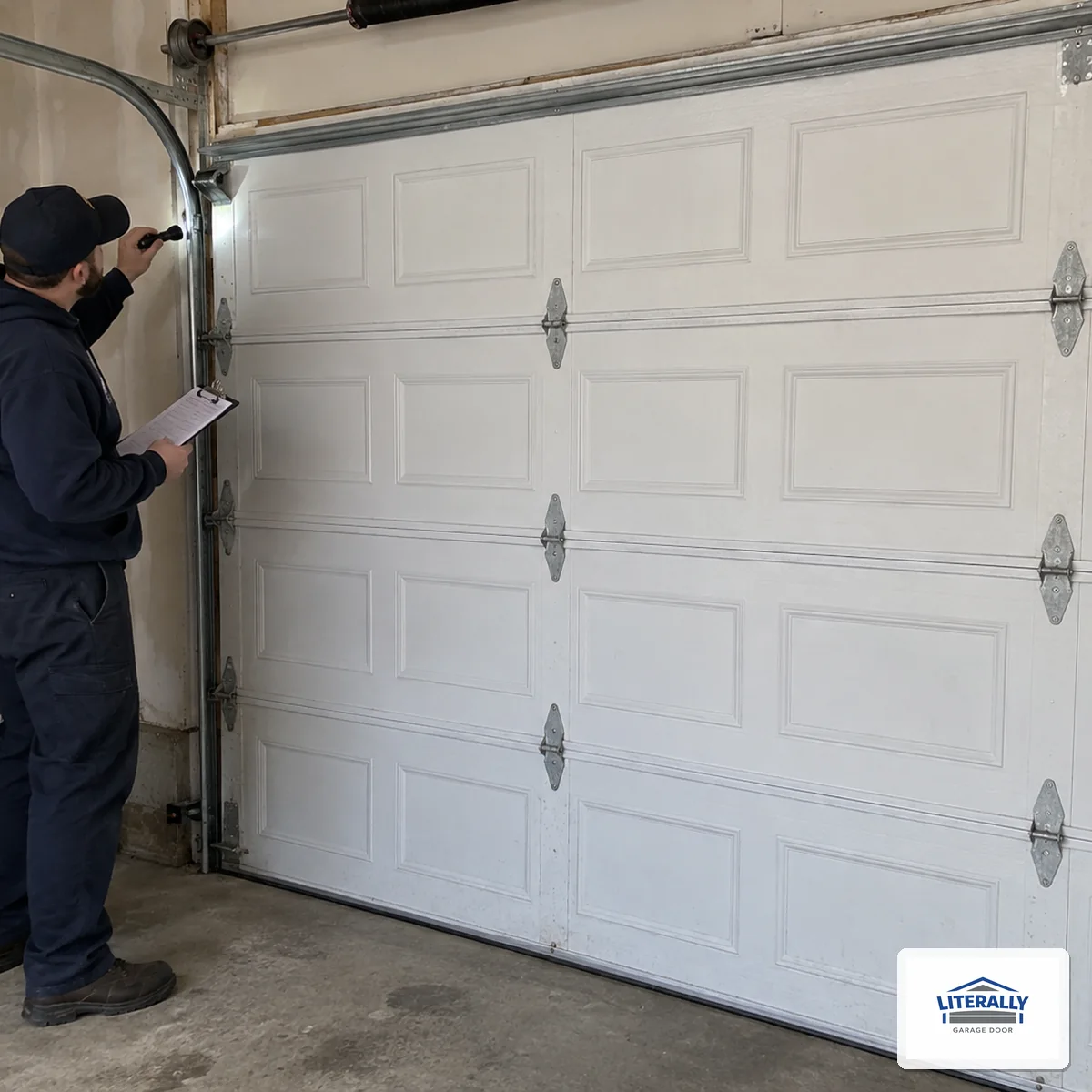 Garage door hardware prepared for inspection and repair