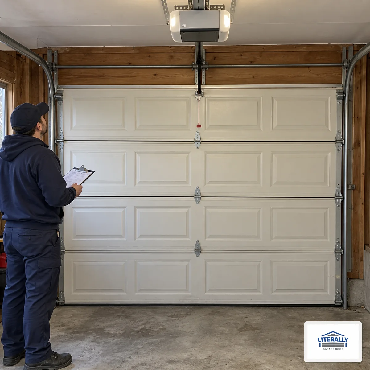 Garage door hardware prepared for inspection and repair