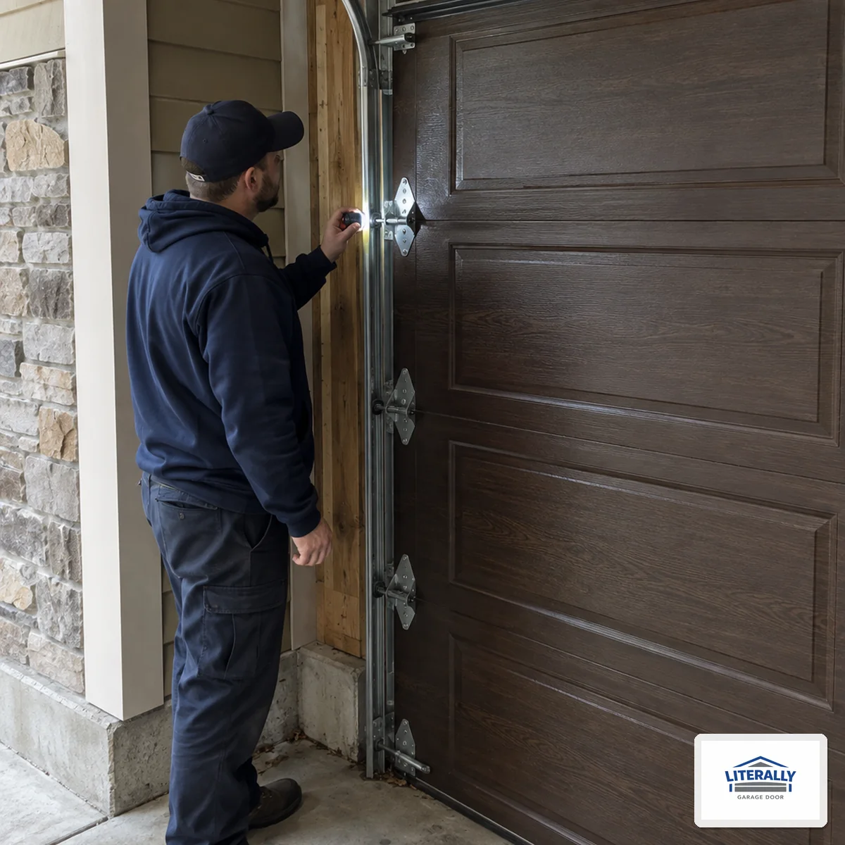 Garage door hardware prepared for inspection and repair