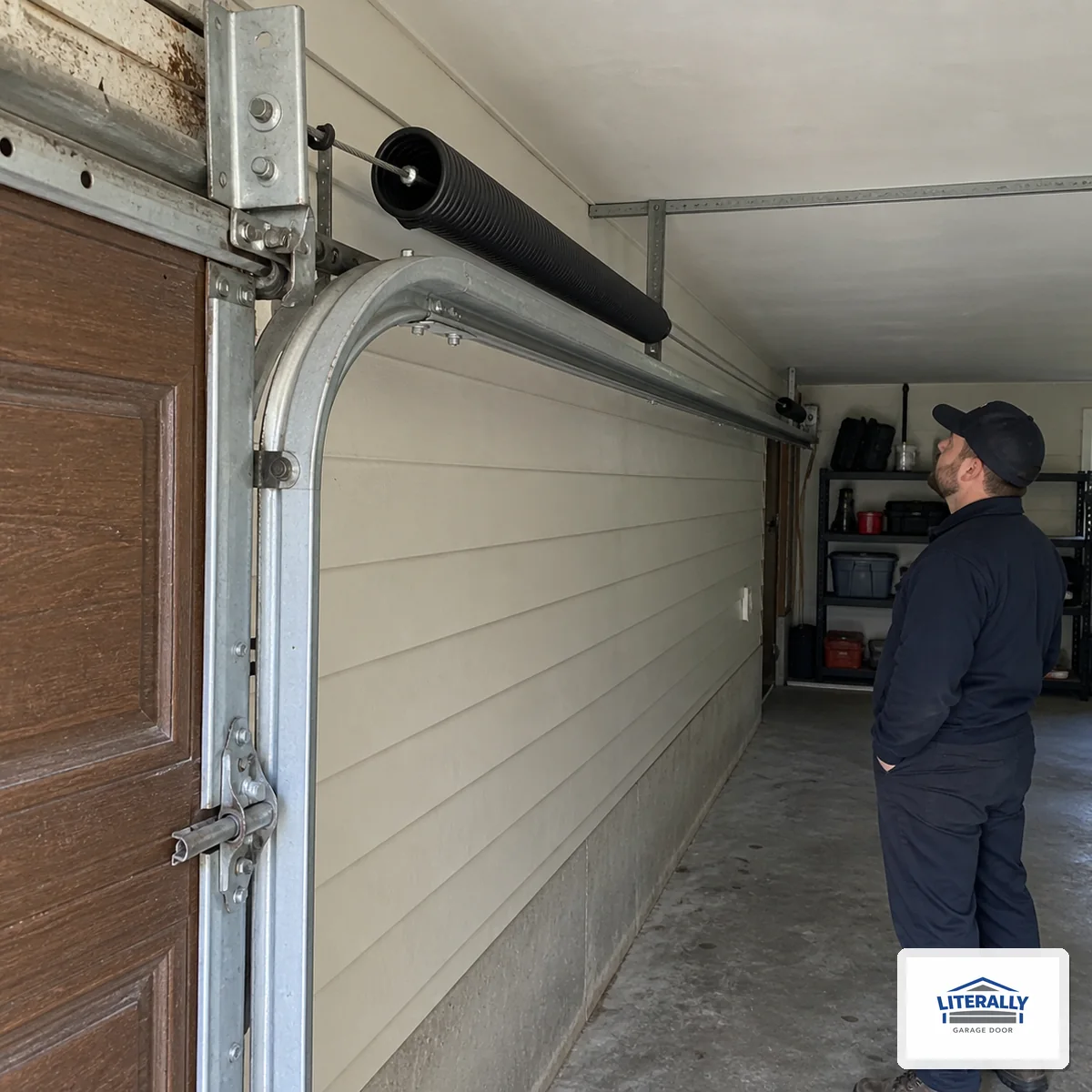 Garage door hardware prepared for inspection and repair