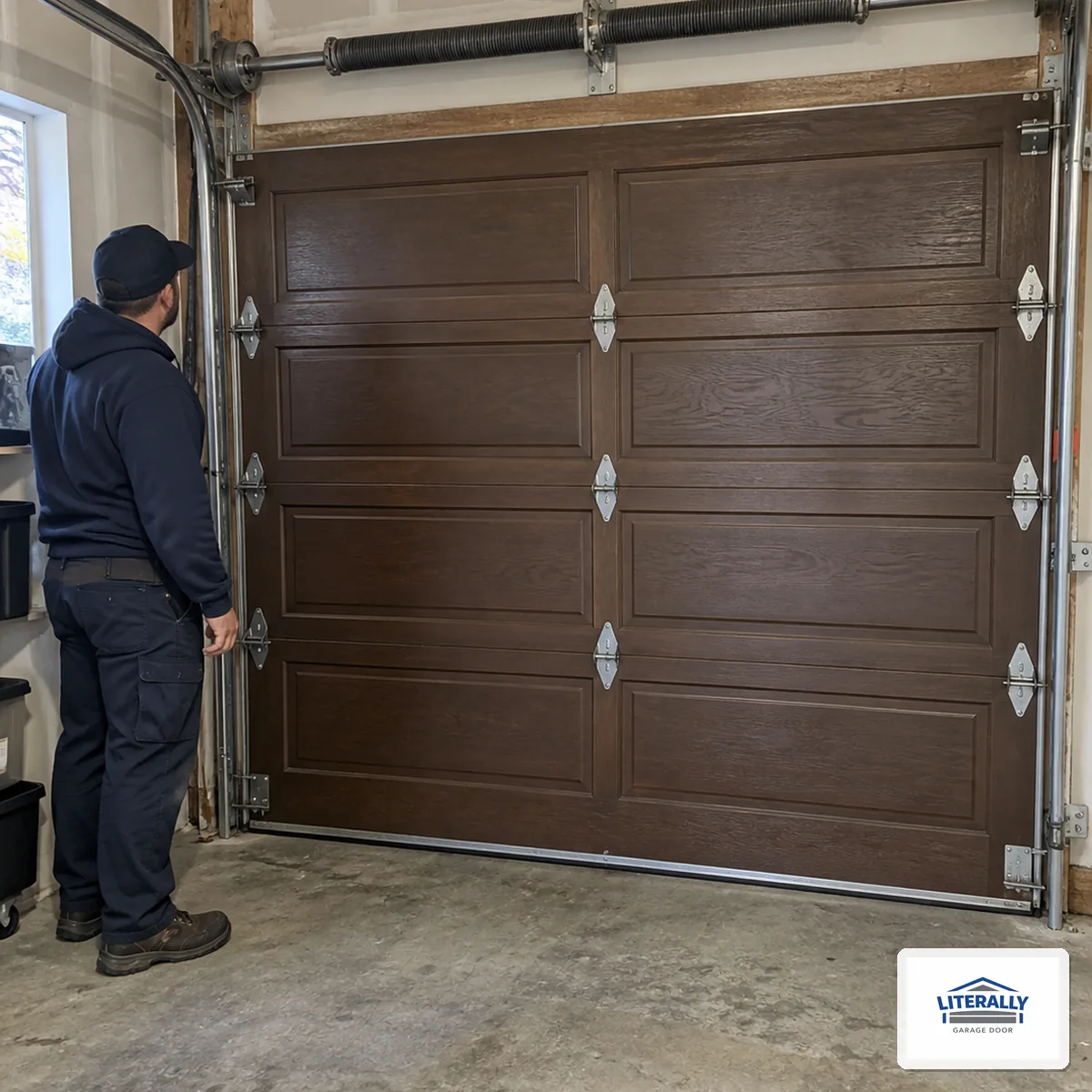 Garage door hardware prepared for inspection and repair