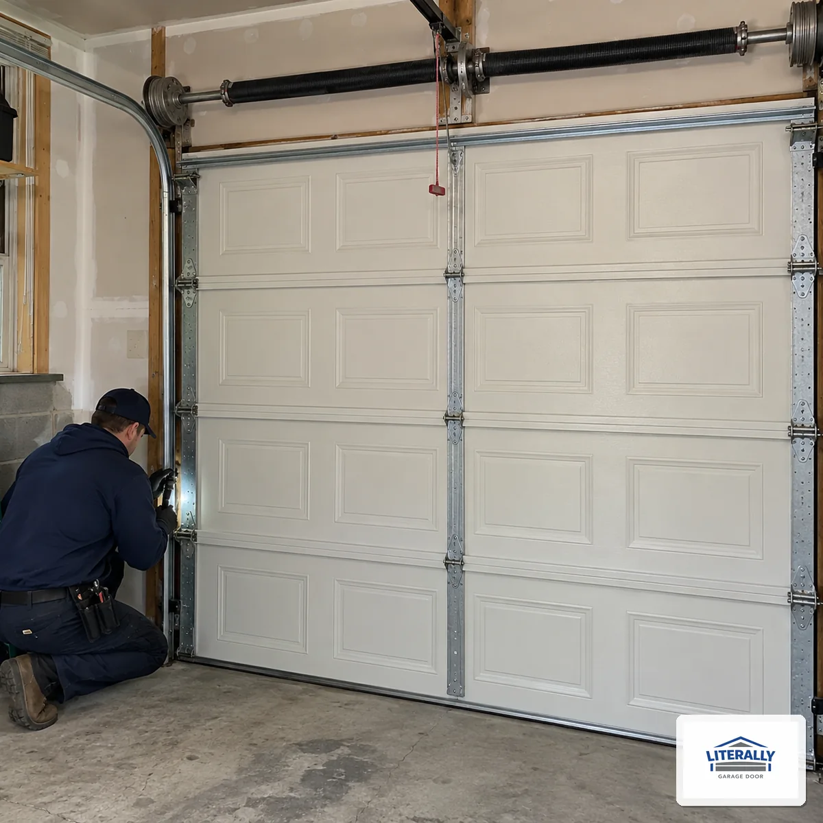 Garage door hardware prepared for inspection and repair