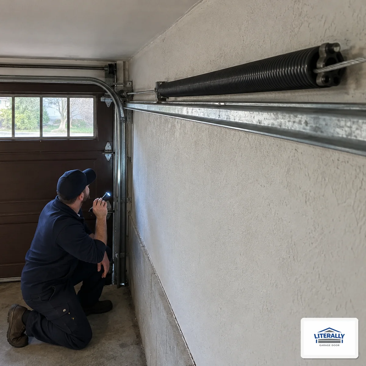 Garage door hardware prepared for inspection and repair