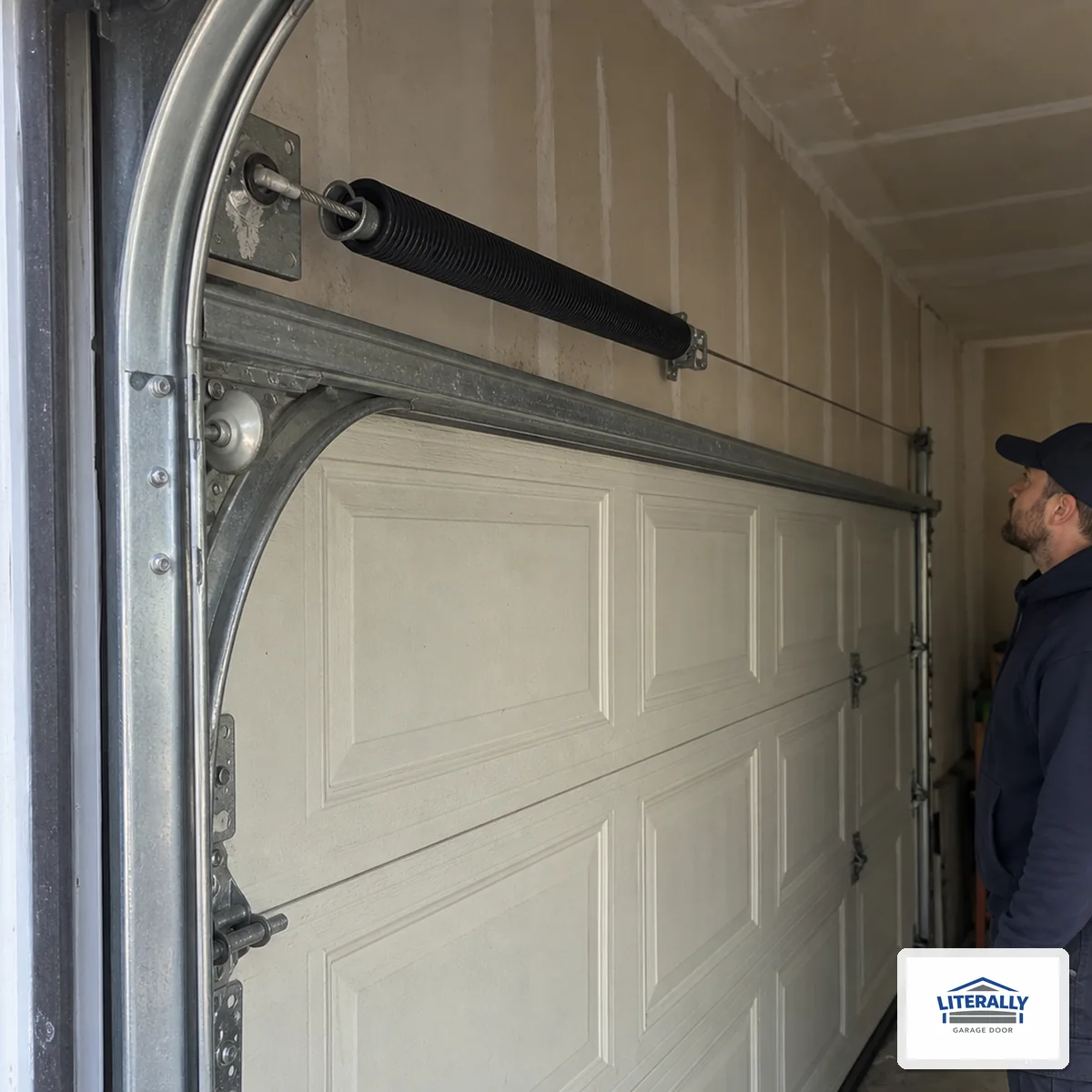 Garage door hardware prepared for inspection and repair