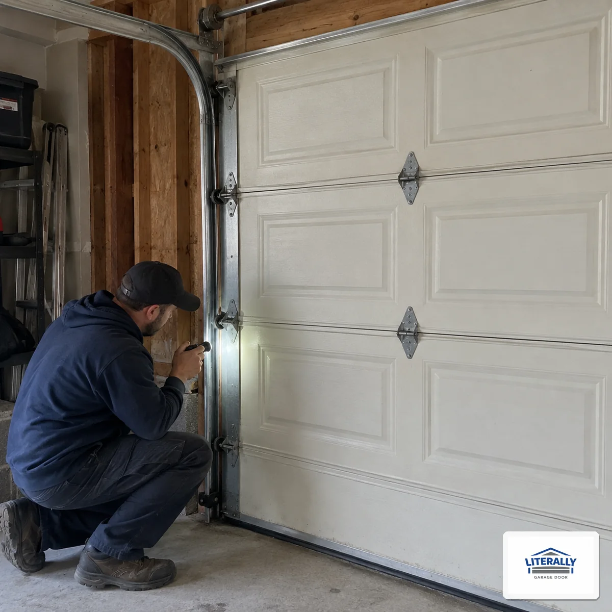 Garage door hardware prepared for inspection and repair