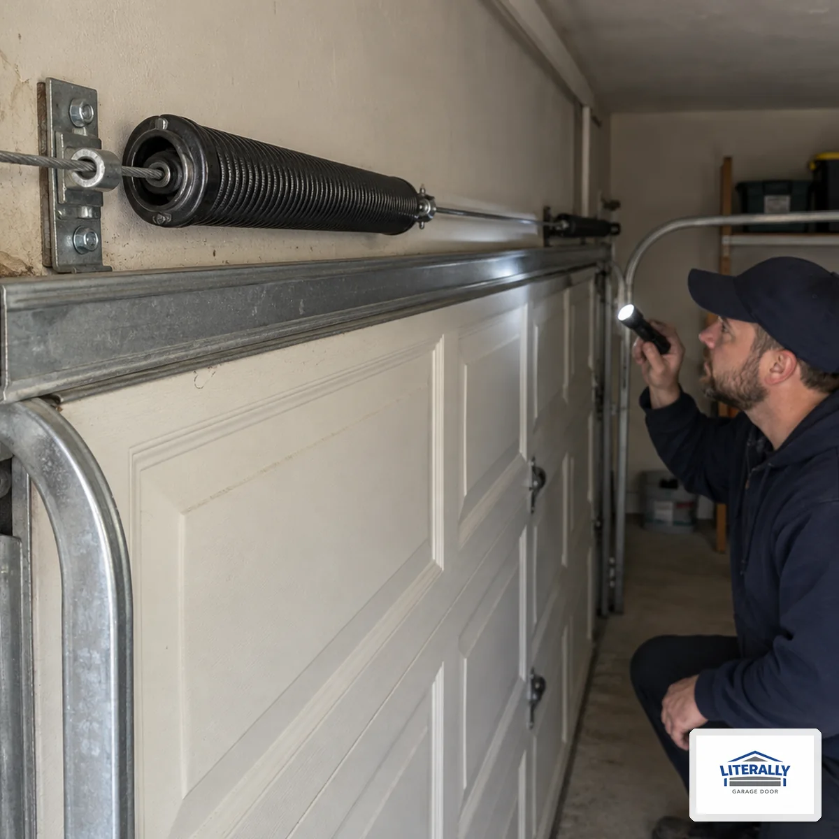 Garage door hardware prepared for inspection and repair