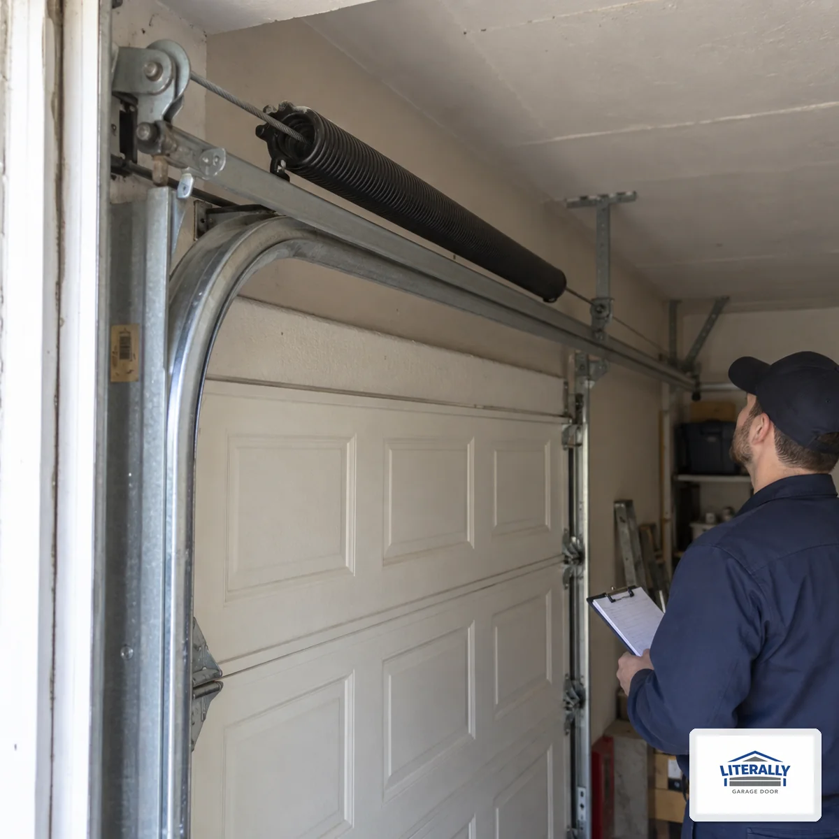 Garage door hardware prepared for inspection and repair