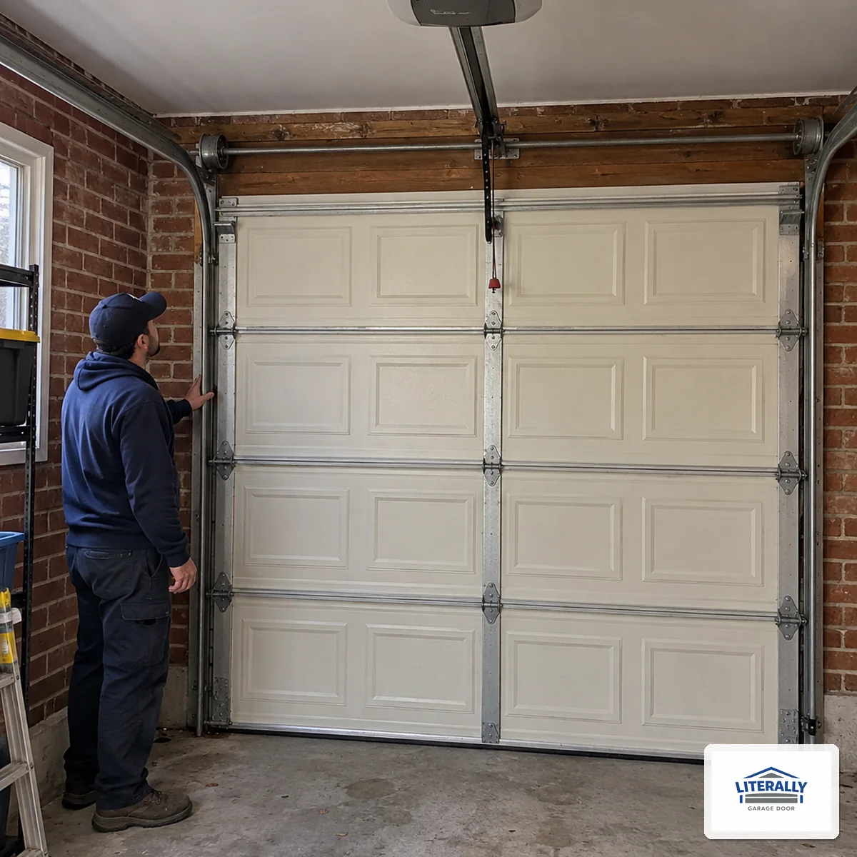 Garage door hardware prepared for inspection and repair