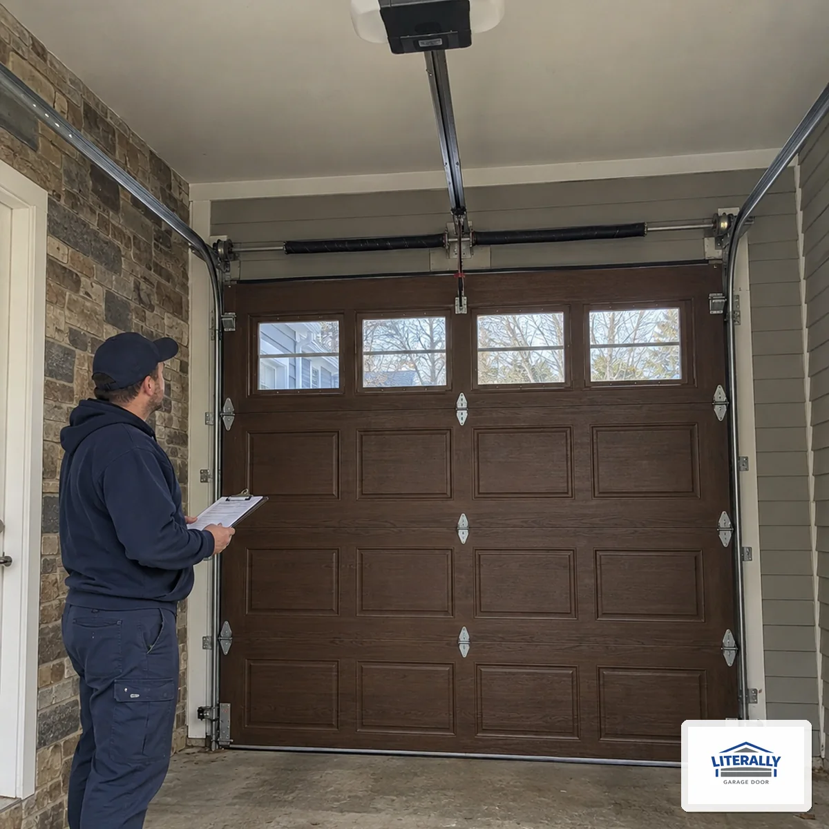 Garage door hardware prepared for inspection and repair