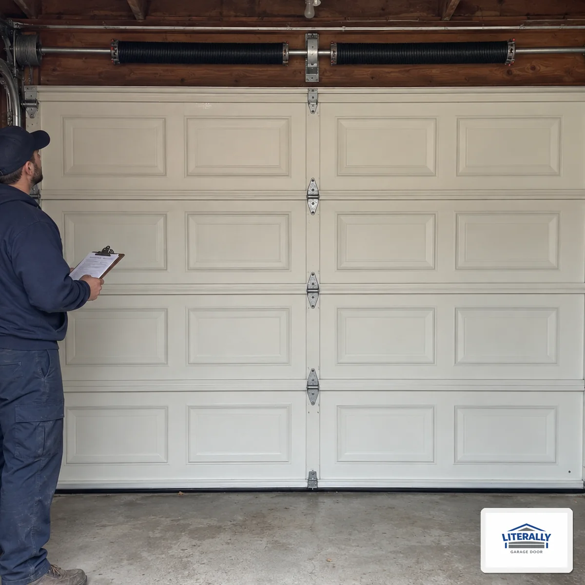 Garage door hardware prepared for inspection and repair