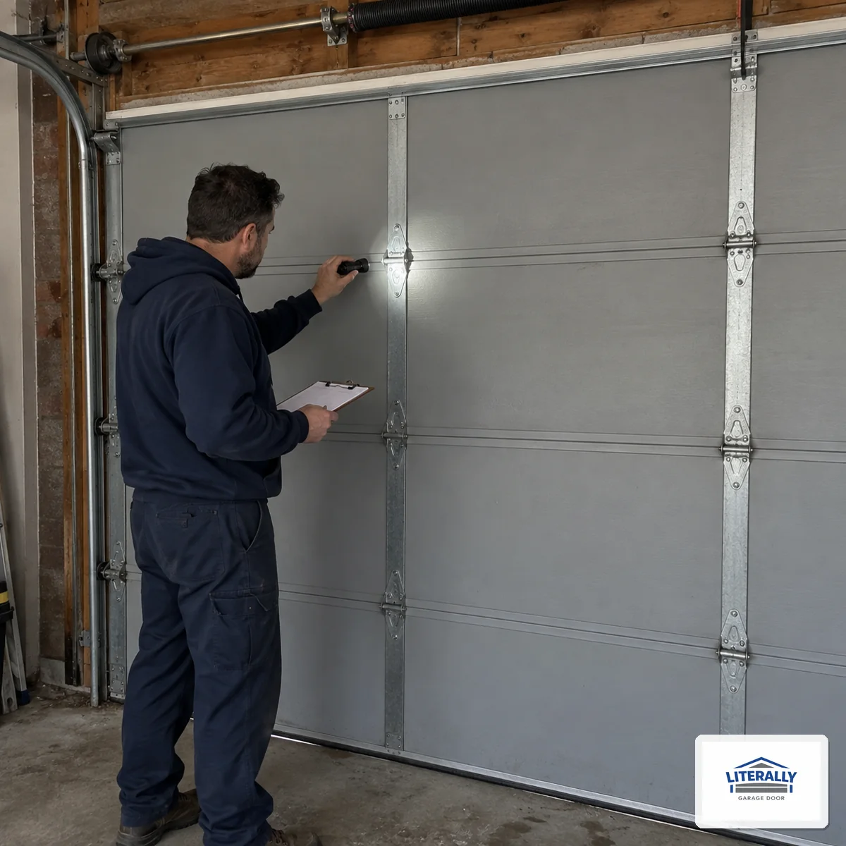 Garage door hardware prepared for inspection and repair