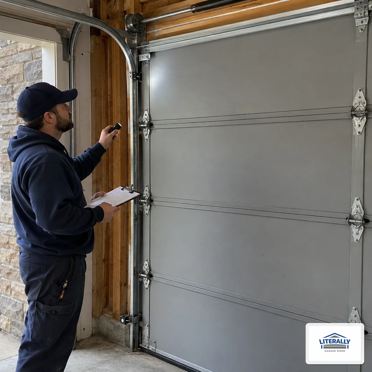 Garage door hardware prepared for inspection and repair