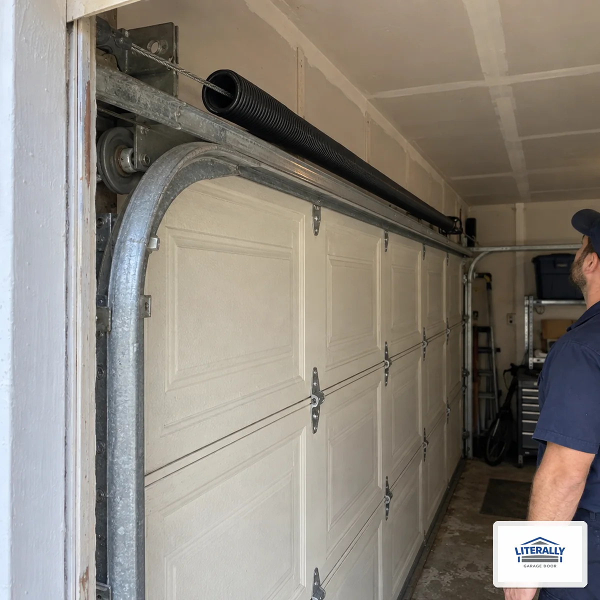 Garage door hardware prepared for inspection and repair