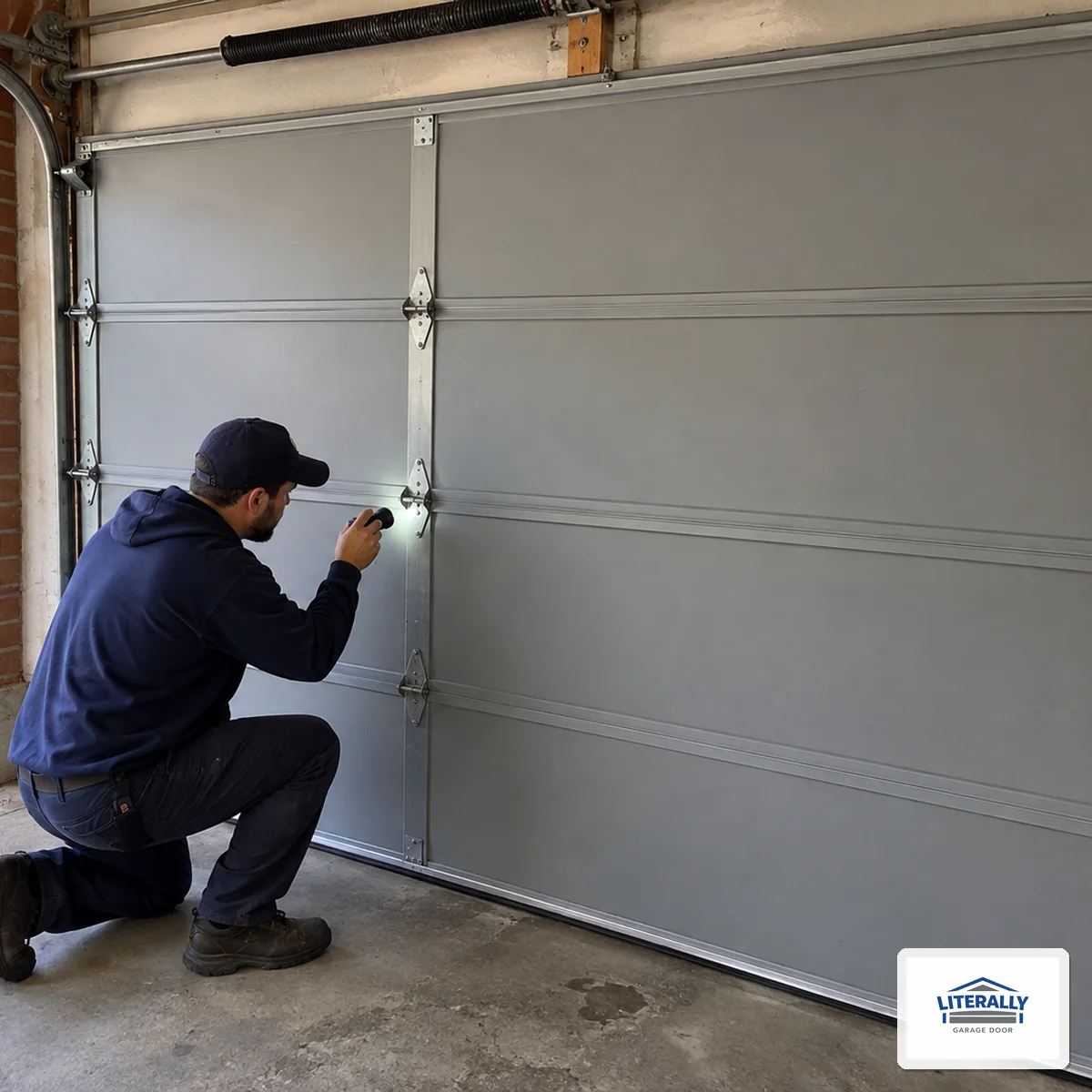 Garage door hardware prepared for inspection and repair
