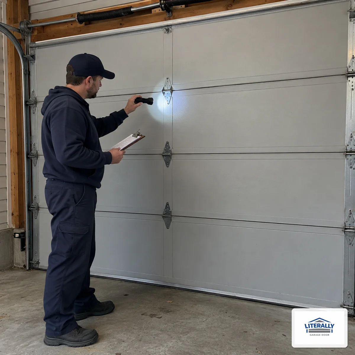 Garage door hardware prepared for inspection and repair