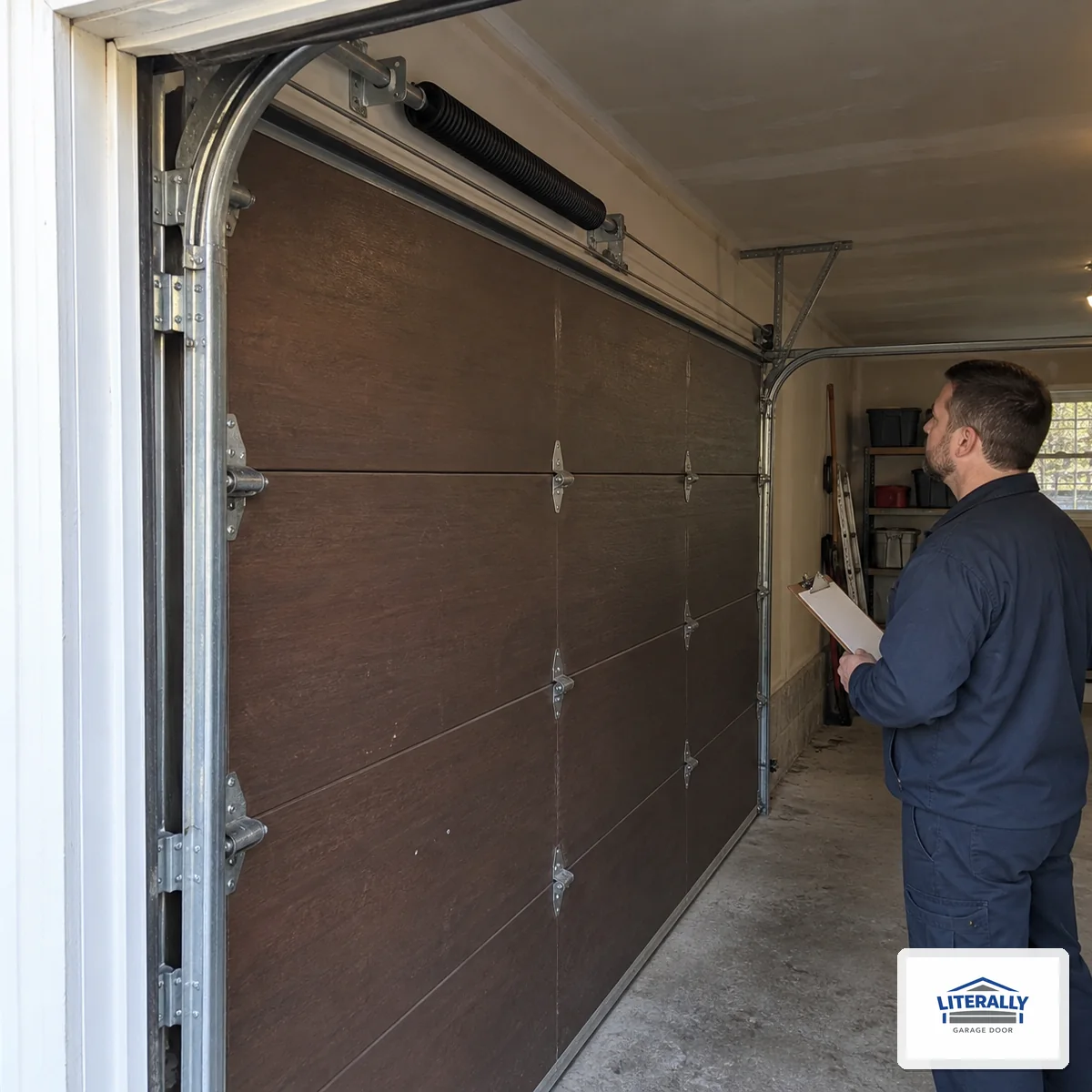 Garage door hardware prepared for inspection and repair