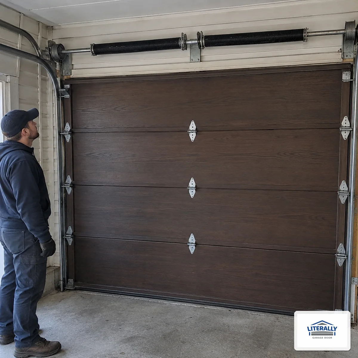 Garage door hardware prepared for inspection and repair