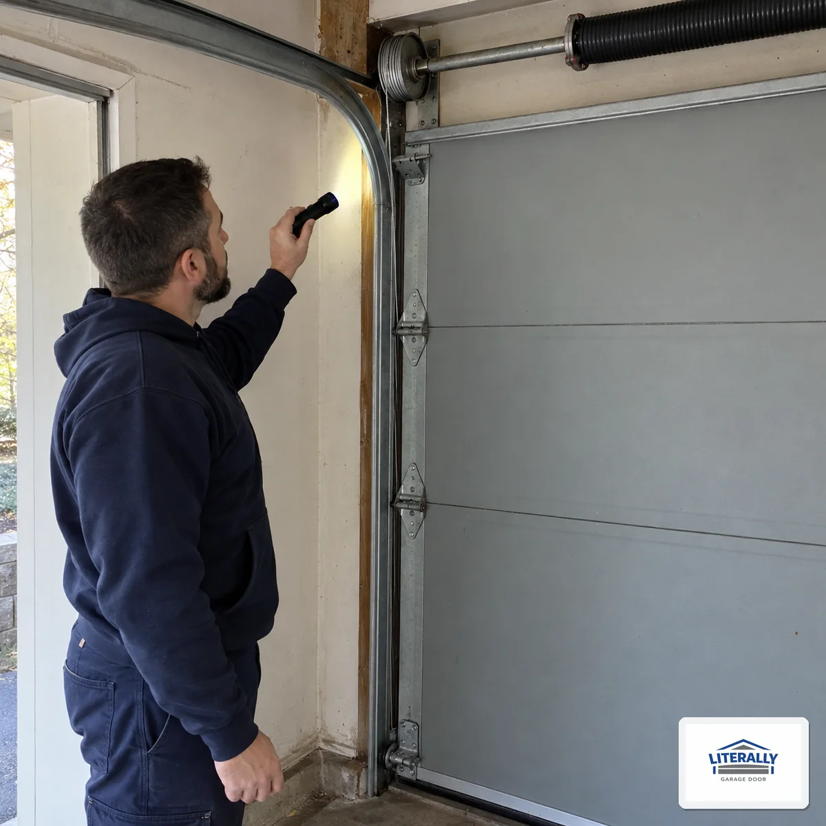 Garage door hardware prepared for inspection and repair