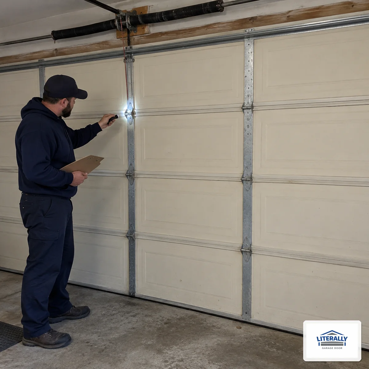 Garage door hardware prepared for inspection and repair