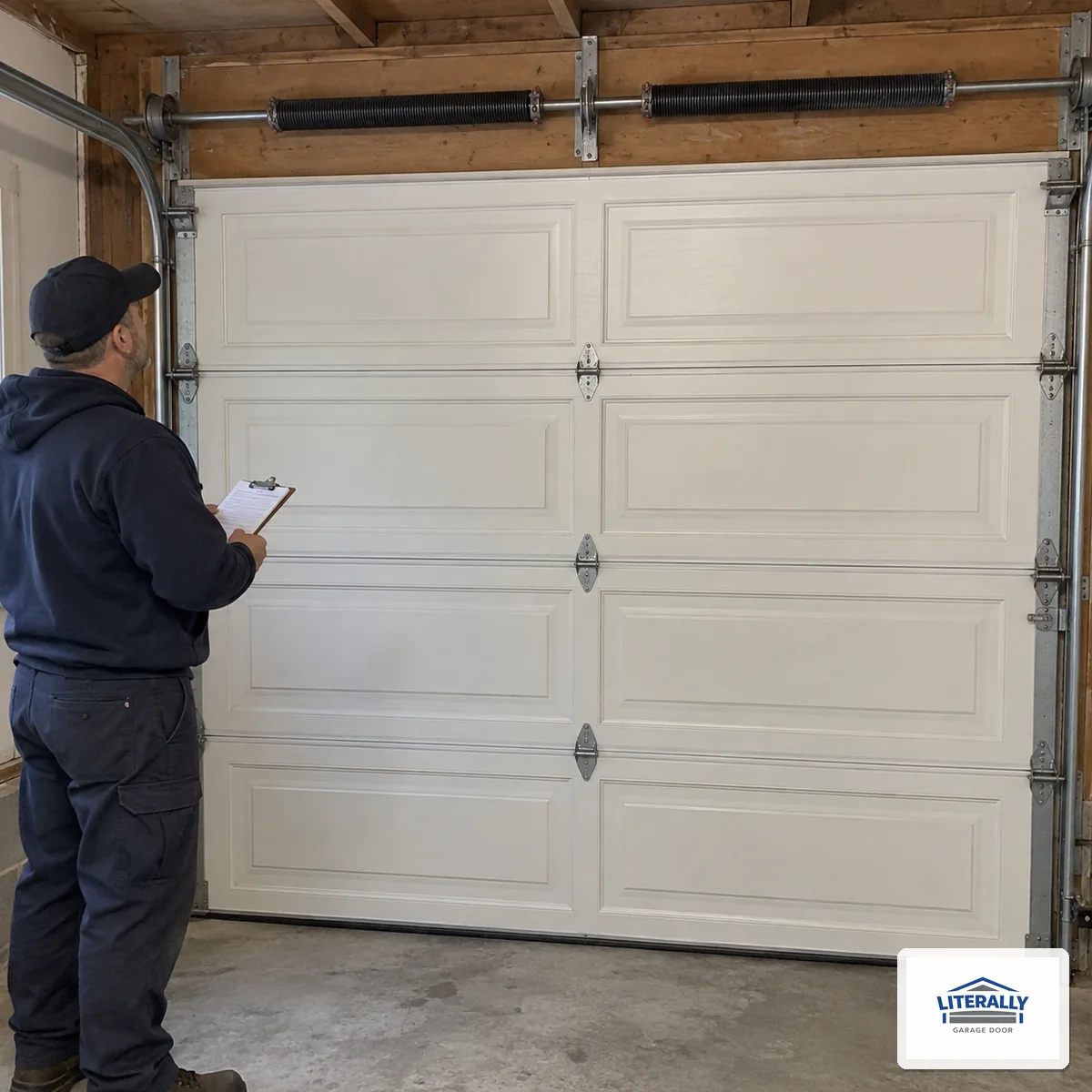 Garage door hardware prepared for inspection and repair