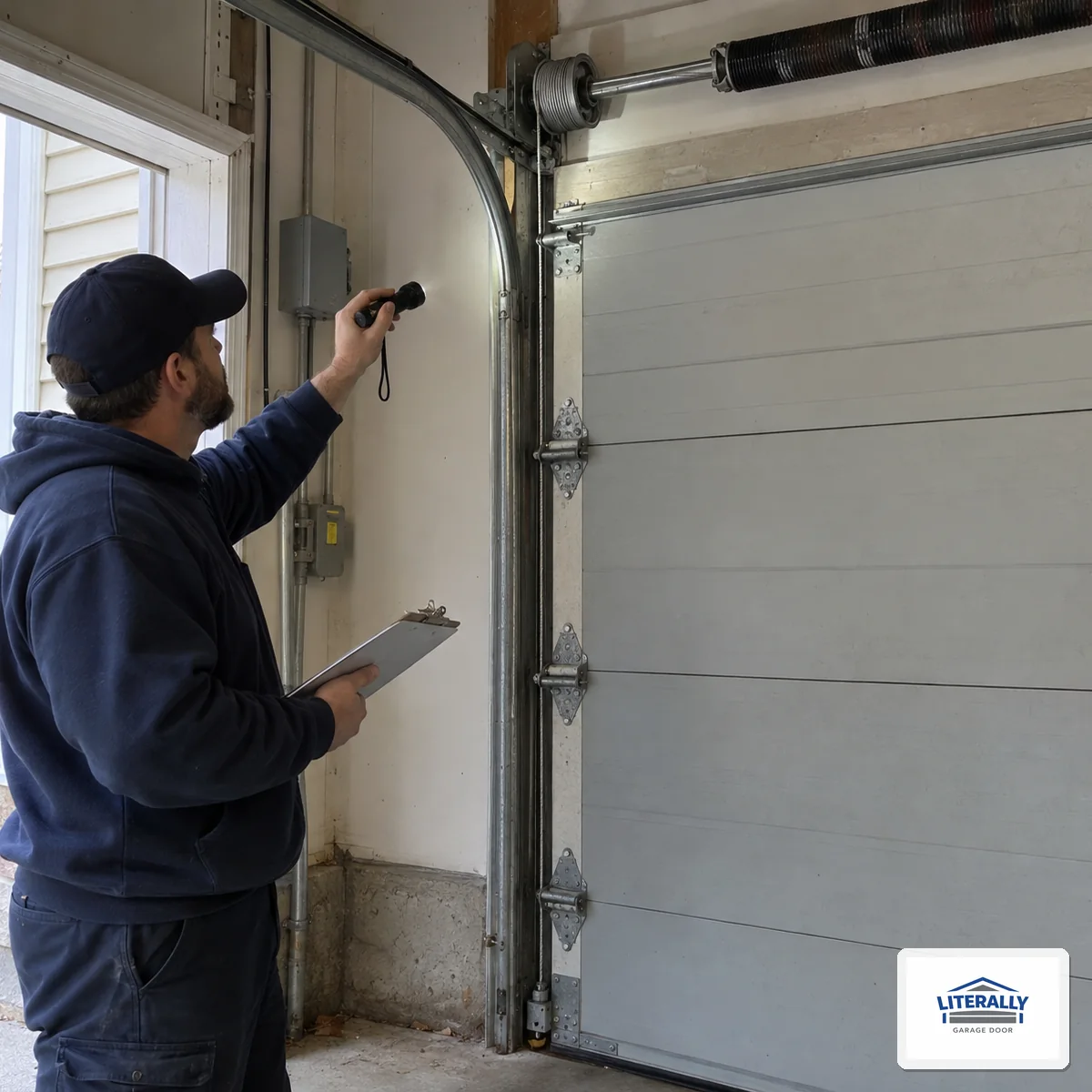 Garage door hardware prepared for inspection and repair
