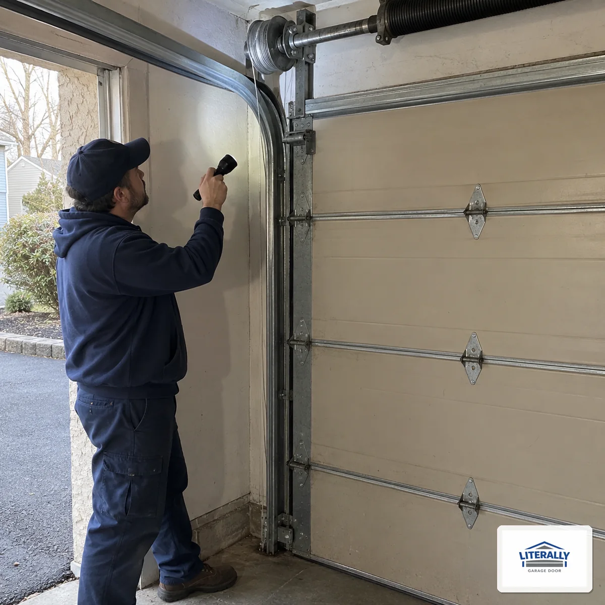 Garage door hardware prepared for inspection and repair