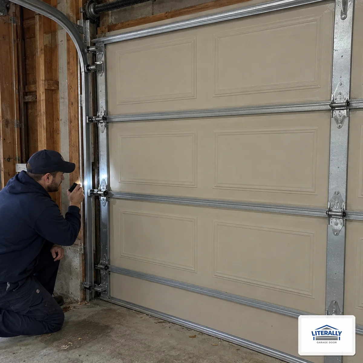 Garage door hardware prepared for inspection and repair