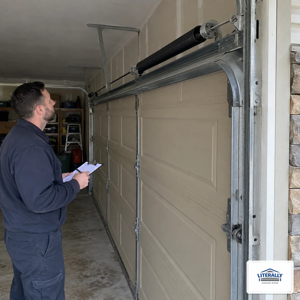Garage door hardware prepared for inspection and repair
