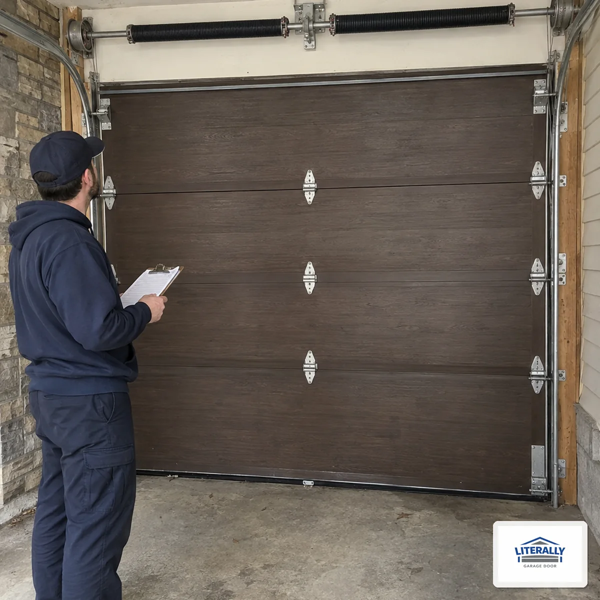 Garage door hardware prepared for inspection and repair